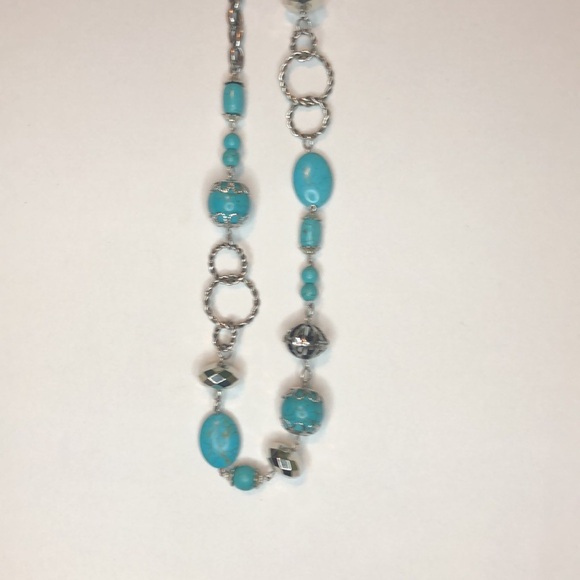 Turquoise And Silver Long Chunky Necklace - Picture 7 of 7